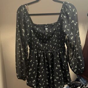 Floral Black Smocked Women's Romper